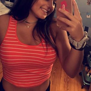 Pink and white crop tank top